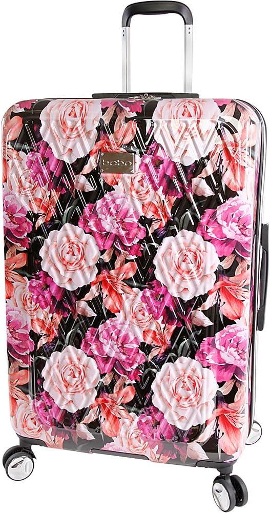 BEBE Women's Luggage Marie 29" Hardside Check in Spinner, Telescoping Handles, Black Floral Print, One Size