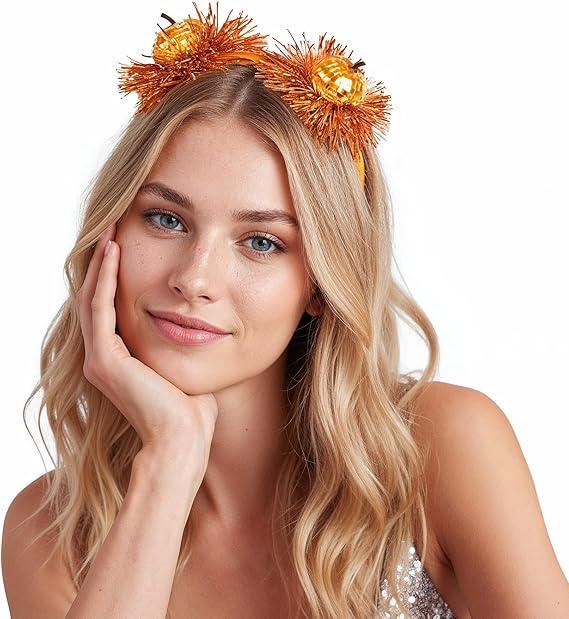 xo, Fetti Disco Pumpkin Headband - Fits Adult + Child | Halloween Hair Accessory, Orange Kids Party Favor, Spooky Birthday Decorations, Fall Costume