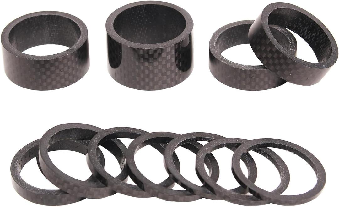 BUCKLOS Bicycle Spacers 11 Pieces Fit 28.6mm Bicycle Threadless Front Fork Stem,2 3 5 10 15 20mm Carbon Fiber Washers (Matte)