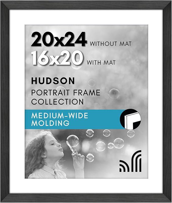 Americanflat 20x24 Picture Frame with Polished Plexiglass - Use as 16x20 Frame with Mat or Display 20x24 Photo Without Mat - Hudson Collection - Wide Picture Frames for Wall Display 