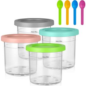 Creami Pint Containers for Ninja Creami Pints and Lids - 4 Pack Ninja Creami Deluxe Pints,16oz Ice Cream Containers Compatible with NC301 NC300 NC299AMZ NC290 Ice Cream Maker, Airtight BPA-Free