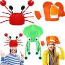 Kasyat 3 Pcs Squid Octopus Clown Fish Crab Silly Hats for Adults Ocean Sea Animal Funny Party Costume Animal Cap Crazy and Creative Hat for Halloween Christmas Masquerade Cosplay Prop, Medium