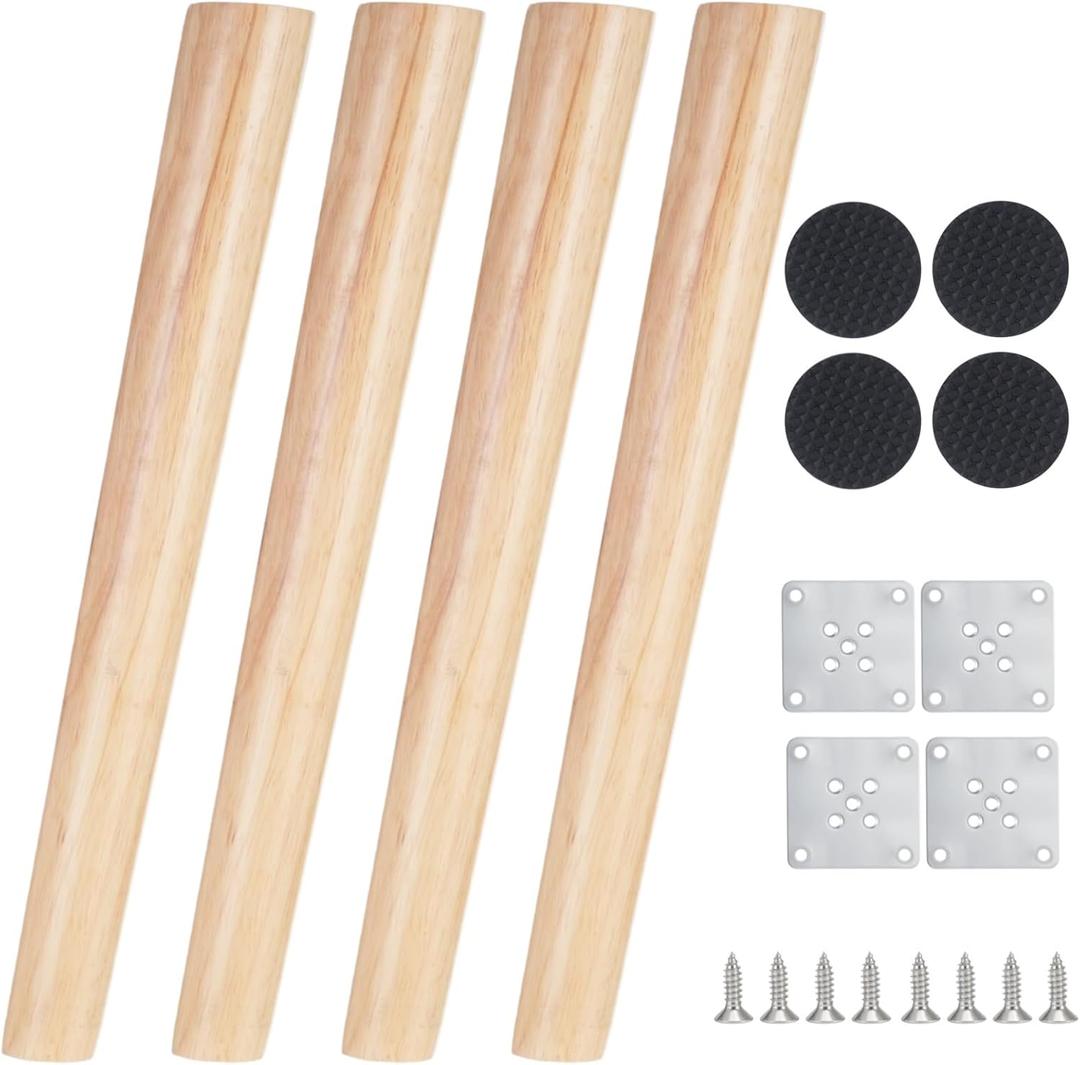 4 Pcs Wood Furniture Legs, 16 Inch Tapered Coffee Table Legs with Screws and Stainless Steel Plates, Inclined Replacement Furniture Feet for Sofa, Cabinet, Dresser, 15.7 inches