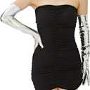 Women Silver Gold Gloves Long Metallic Costume Accessories Glitter Sparkly Chrome Sleeves, 21.2L