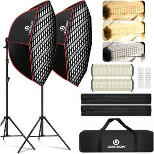 Light Box Photography Lighting Kit:2-Pack 37" Octa Softbox,Honeycomb Grid,110W LED Lamps,RC,Tripod Stands for Studio Light,Video Recording,Portraits,Model/Food/Pet/Baby/Product Shoots & Live Streaming