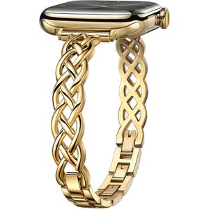 Silm Bracelet Compatible with Apple Watch Bands 38/40/41/42/44/45/46/49mm for Women, Celtic Thin Dressy Stainless Steel Metal Designer Fancy Strap for iWatch Series 11 10 9 8 7 6 5 4 3 SE Ultra