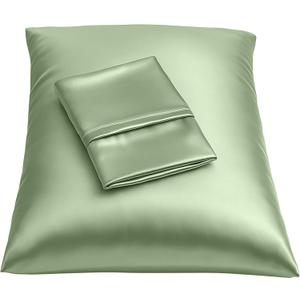 Satin Pillowcase with Zipper, for Hair and Skin Care, Feels Soft and Cool Like a Silk Pillowcase, Satin Pillow Cases 2 Pack, Slik Pillow Cover, Sage Green - Standard Size - Set of 2