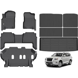 Wailtnb-All Weather Floor Mats & Cargo Liner Backrest Mat for Nissan Armada 2019-2024 Bench & Infiniti QX80 Custom Fit Nissan Armada 2019-2024 Bench & Infiniti QX80 Waterproof Durable Accessories