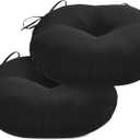 Round Outdoor Chair Cushions, Tufted Bistro Chair Cushions with Ties, Thickened Round Seat Cushion for Patio Furniture, 2 Pack, 15x15 Inch, Black, 2 Count