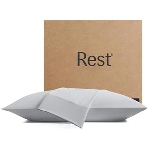 REST® Evercool®+ Cooling Pillow Cases Standard - 2 Pillowcase for Sensitive Skin, Silver Infused Fabric for Hygienic Sleep, Silky Smooth for Curly Hair, High Elastic for Snug Fit (19x29 inches)