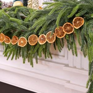 6FT Norfolk Pine Garland with 6FT Orange Slice Garland Set,Realistic Artificial Greenery Seasonal Garlands,Christmas Faux Gradient Garlands for Mantle Holiday Indoor Outdoor Fireplace Xmas Decor