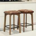 Bar Stools Set of 2, BarEasy 24 inch Counter Height Bar Stools, Barstools Upholstered Faux Leather Bar Stool, Solid Wood Backless Bar Stools For Kitchen Counter Island, Breakfast Bar, Restaurant-Brown