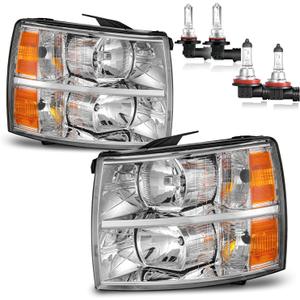 Headlights W/Bulbs for 2007-2013 Chevy Silverado 1500, for 2008-2014 Silverado 2500HD 3500HD Halogen Headlamp Replacement Driver & Passenger Side