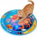 Cat Water Mat with Fish- Thickened Cat Sensory Water Play Mat Toy, Interactive Ocean Breeze Splashland with Floating Fish and 2 Balls for Cats & Kittens, Indoor Pet Water Bed Play Mat-Round