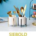 2pcs Sturdy Cutlery Holder White Ceramic With Metal Bracket Robust Silverware Caddy For Countertop - Spoon Holder Silverware Caddy