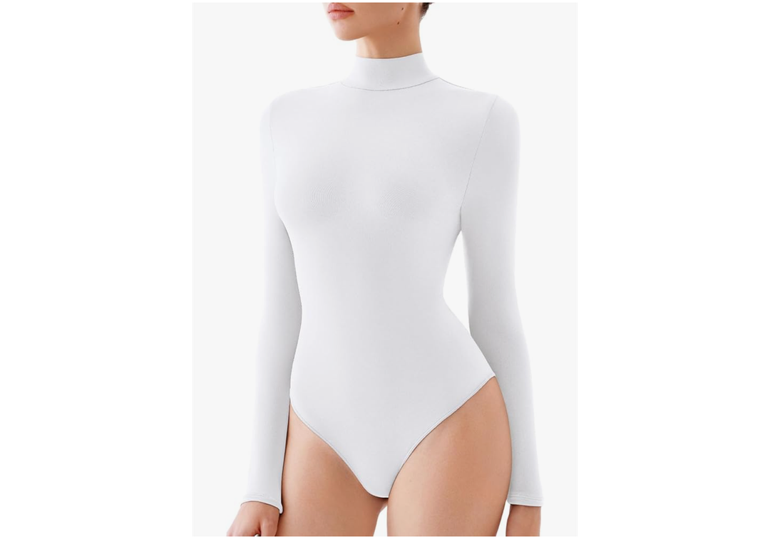 REORIA Women's Turtle Neck Long Sleeve Bodysuit Basic Slim Fit Double Lined Lightweight Layering Top for Fall & Winter, Size S