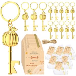 24 Sets Thanksgiving Party Favors Friendsgiving Gifts Pumpkin Beer Bottle Opener Keychains Cards Ropes and Organza Bags for Home Decor Thanksgiving Party Supplies for Guest