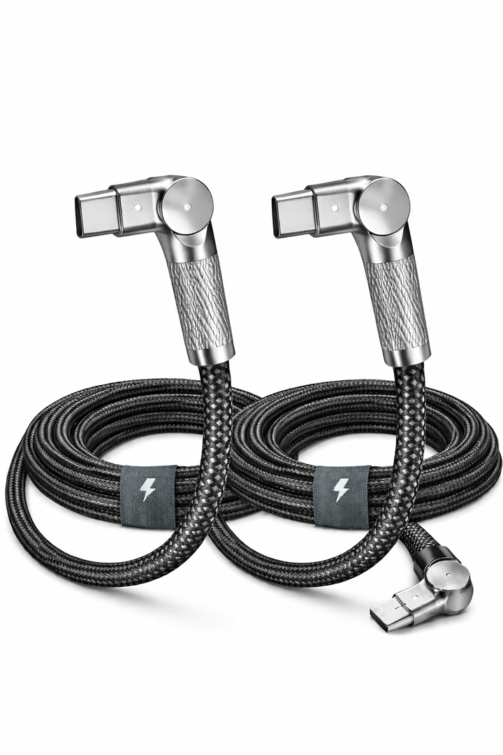 2 Pack 10 ft Braided Charger Cables – Super Long, Right-Angle USB Charging & Sync