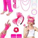 80s 90s Outfit Costume Accessories for Women Rave Outfits, 80s Party Lace Headband Necklace Accessory Sets for Festival Outfits Masquerade Retro Party Pink