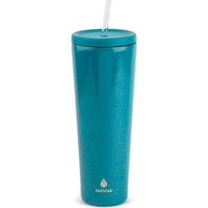Manna Ranger Double-wall Insulated Stainless Steel Tumbler with Leak-proof Smart Seal Lid and Reusable Tritan Straw - 40 Oz - Teal Shimmer