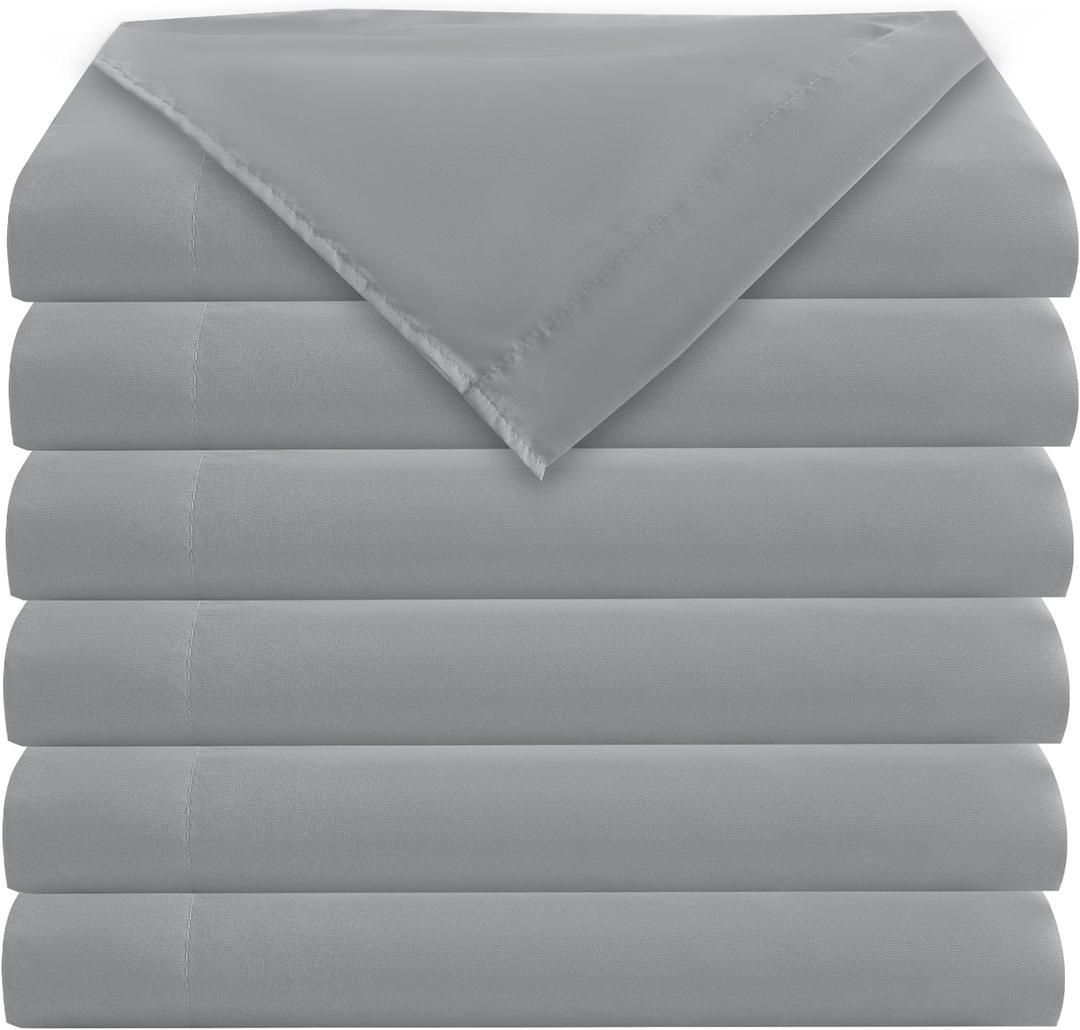 Bulk Queen Flat Sheets Only, 6 Pack Quick Sort Top Bed Sheet, Color-Coded Label Threads, Wrinkle-Free Shrinkage Durable Microfiber Hotel Motel Airb&bs Essentials for Hosts (90"x102",Light Gray)