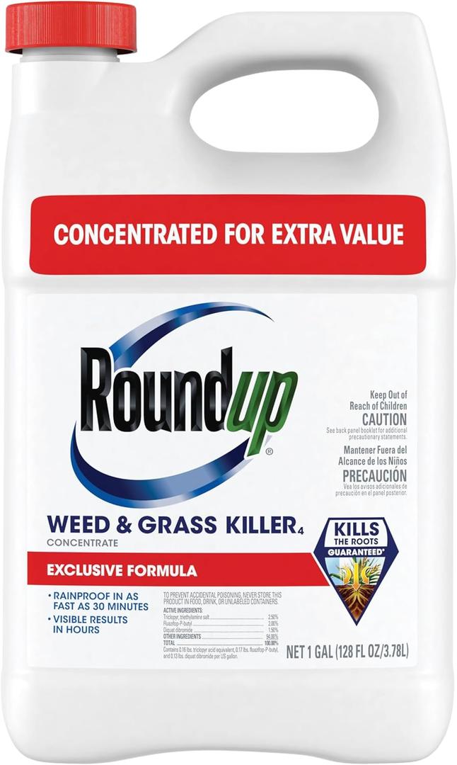 Roundup Weed & Grass Killer Concentrate, Use in and Around Flower Beds, Walkways and Other Areas of Your Yard, 1 gal.