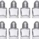 Mini Glass Salt & Pepper Shakers Set with Metal Lids  Durable Clear Glass Cube Design, Easy Refill, Perfect for Restaurant Tables, Kitchen & Events  Compact Refillable Shakers, 12 Pack