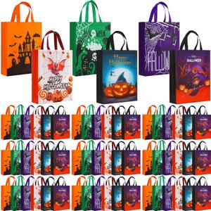Paterr 72 Pcs Halloween Tote Gift Bags 14.96 x 11.8'' Large Trick or Treat Bags Non Woven Candy Treat Goody Reusable Tote for Halloween Party Supplies