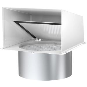 6 Inch Hooded Wall Vent Cover, Dryer Wall Vent Cover Outside with Screen & Damper, Wall Exhaust Vent Cover, Outdoor Air Vent Cap for Range Hoods/Kitchen/Bathroom/Laundry/Basements/Garages, White