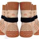 EXPAWLORER 6Pcs Anti Slip Dog Socks to Prevent Licking Paws, Dog Shoes for Winter, Double Sides Dog Boots & Paw Protectors Booties for Hardwood Floors with Grippers Small Medium Large Senior Dogs, XS (Brown)