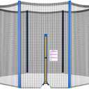 Trampoline Net Replacement 10FT 12FT 14FT 15FT 16FT Netting Replacement for Round Frame Trampolines Enclosure Net 6 Poles 8 Straight Poles Sleeve Zipper Protection Buckles (BLUE)