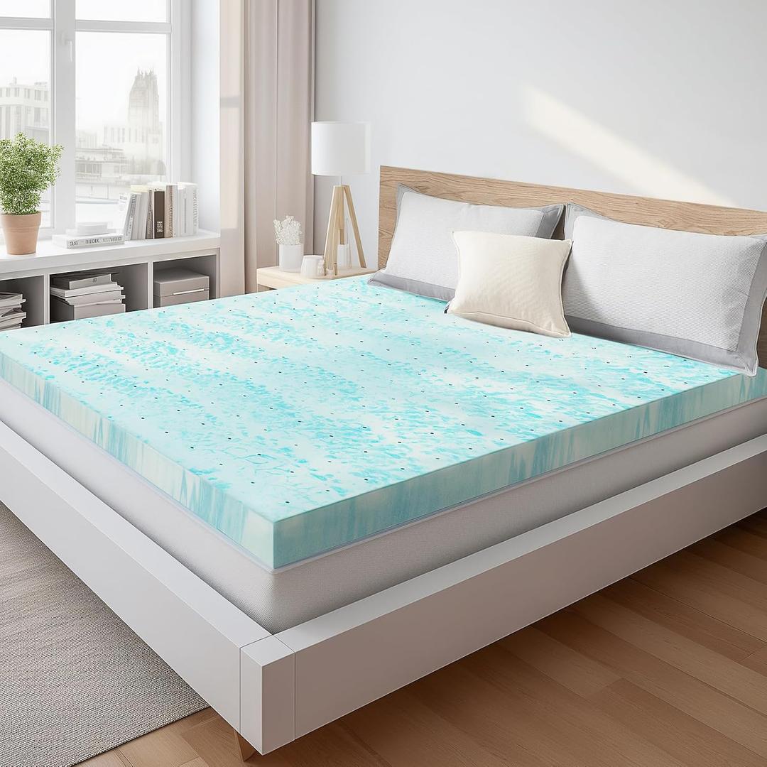 Sweetcrispy Memory Foam Mattress Topper Full, 3 Inch Thick Gel Infused Cooling Toppers Pad for Full Size Bed, Sleeper Sofa, RV, Camper, CertiPUR US Certified, Ventilated and Breathable, Blue
