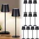Retisee 12 Pack Cordless Table Lamp Portable LED Rechargeable Desk Lamp 3000mah Battery Operated 3 Color Stepless Dimming Waterproof Touch Control for Bedroom Restaurant (Black,Round Base)