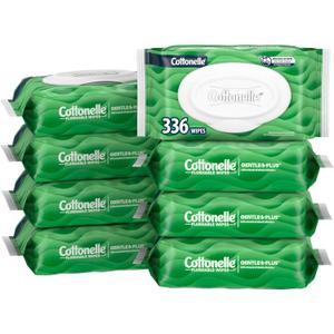Cottonelle GentlePlus Flushable Wet Wipes with Aloe & Vitamin E, 8 Flip-Top Packs, 42 Wipes Per Pack (336 Total Wipes)