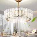 20.7" Modern Crystal Ceiling Fan with Light and Remote, Flush Mount Ceiling Fan Gold Chandelier Ceiling Fans 6 Speeds and Timer Fandelier for Living Room Bedroom