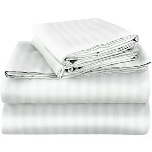 ROYALE LINENS 4 Piece California King Sheets Set - Soft Microfiber Bedding - 1 Fitted, 1 Flat Sheet, 2 Pillow Cases - Wrinkle Free & Fade Resistant - Hotel Luxury Bed Sheets (Stripe White, Cal King)