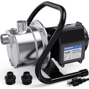 Acquaer 1 HP Portable Shallow Well Pump, Stainless Steel, 998 GPH, 115V Sprinkler Pump for Water Removal/Lawn Garden