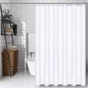White (72x72 Inches) Fabric Shower Curtain Liners Hotel Quality Machine Washable Bath Bathroom w/12pcs Hooks