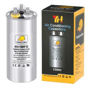 Capacitor for Air Conditioner 40+5 uf MFD 370 or 440 Volt VAC, Multi-Purpose Round Capacitor for AC Motor Run or Fan Motor Start or Condenser Straight