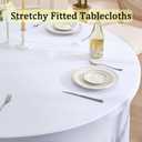8 Pack White Round Spandex Tablecloth for 60 inch Table, Wrinkle Free Stretchy 120inch Fitted 5FT Round Table Cloths Cover with Skirt for Wedding Birthday Party Dining Banquet Thanksgiving Events