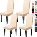 Dioxide High Stretch Chair Covers for Dining Chairs, Washable Dining Chair Covers Set of 4, Soft Dining Chairs Seat Covers, Parsons Chair Slipcover Protectors for Home Hotel Restaurant Banquet (Beige)