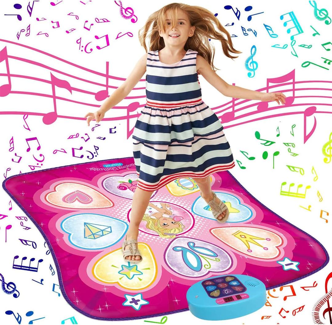 SUNLIN Dance Mat - Rhythm Step Play Mat - Dance Game Toy Pad with LED Lights, Gift for Kids Girls 3-12, Adjustable Volume, Built-in Music, 3 Challenge Levels (Pink)