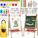 Double Sided Chalk & White Board Magnetic Art Easel for Kids, Adjustable Height Wooden Easel with Alphabet Numbers, Paper Roll, Educational Toys for Toddlers