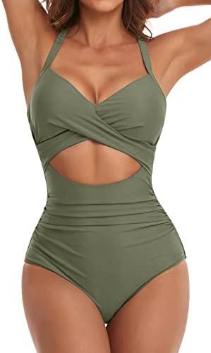 Eomenie Women's One Piece Swimsuits Tummy Control Cutout High Waisted Bathing Suit Wrap Tie Back 1 Piece Swimsuit. Size M