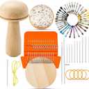 Jexine Mini Darning Mushroom for Socks 14 Hooks Small Speedweve Style Weaving Darning Loom with 9 Pcs Large Eye Needles 50 Colors Thread for Handcraft DIY Weaving Repair Tool(Bright Color)