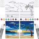 VOCHIC 2 Pack Sip and Paint Kit Pre Drawn Canvas for Painting for Adults Couples Date Night Games Outline Canvas Party Art Set Paints Brushes Pallets Valentine (12x16 Inches, Beach and Heart)