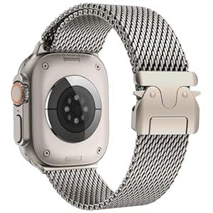 Titanium Milanese Loop Band Compatible with Apple Watch Bands Ultra 2/ Ultra 49mm 46mm 45mm 44mm for Men, Parachute-style Buckle Metal Mesh Strap Bracelet for iWatch Series 10 SE 9 8 7 6 5 4