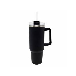 40 oz Tumbler with Handle | Stainless Steel Insulated Travel Mug Iced Coffee Cup with Lids and Straw | Keeps Drinks Cold for 34 Hours | Dishwasher Safe, BPA Free | BLACK