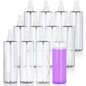 JUVITUS 12 oz Clear Professional Cylinder Plastic Bottles with White Fine Mist Sprayer (12 Pack)