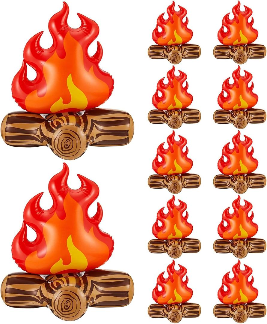 Sumind 12 Pieces Inflatable Fake Campfire Camping Props Bonfire Party Decor Campfire Party Decorations Artificial Flame for Indoor Camping Overnight and Scene Setting